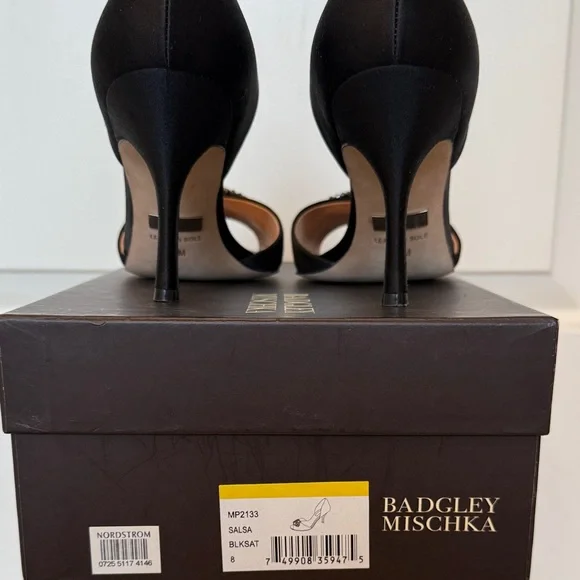 Badgley Mischka Black Peep-Toe Heels with Silver Accents - Picture 5 of 7